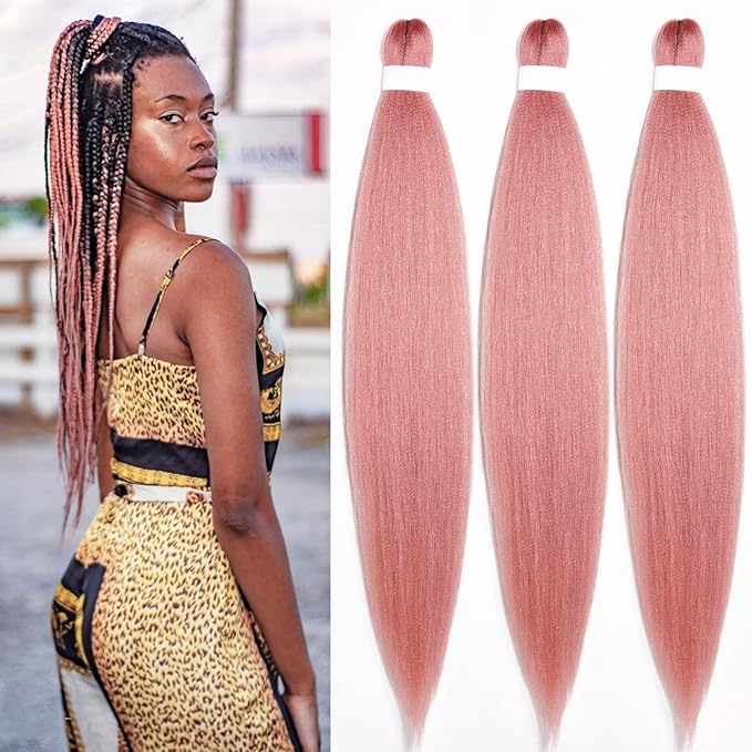 Rouge Pink Braiding Hair Pre Stretched Kanekalo Prestretched Braiding Hair 30 inch Colored Hair Extensions for Braiding Box Braids Knotless Braiding Hair