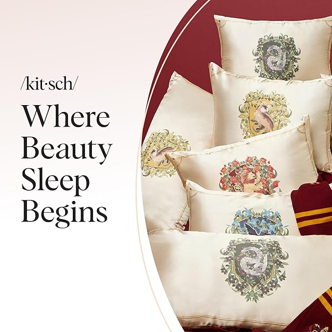 Kitsch x Harry Potter Gryffindor Satin Pillowcase with Zipper – Double-Sided Crest Design – Better Than Silk Pillowcase – Perfect for Kids Rooms & Toddler Bed Time Pillow Case –Queen/Standard 19x26