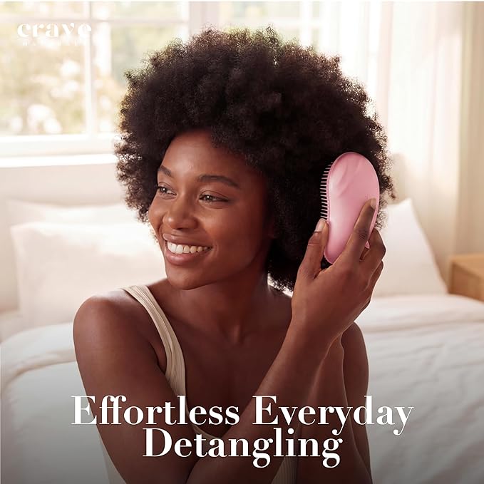 Crave Naturals Mini Detangler Hair Brush Pink – Glide Thru Hair Detangler Brush for Women, Kids & Toddlers – Gentle Scalp Care, No-Pain Tangle-Free Hairbrush for All Hair Types, Travel Hair Brush