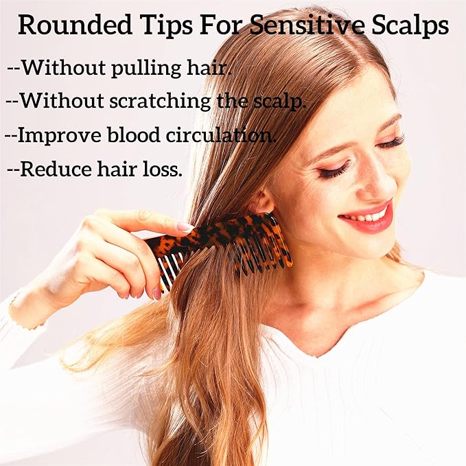 Fsmiling Hair Detangling Comb, Small Travel Purse Wide Tooth Pocket Comb for Thick Curly Wavy Hair, Acetate Hair Detangler Comb for Wet And Dry, 2 Pack