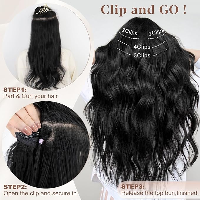 ALXNAN Clip in Hair Extension,Long Wavy Hair Extensions 20 Inch Orange Red 4PCS Thick Hairpieces for Women