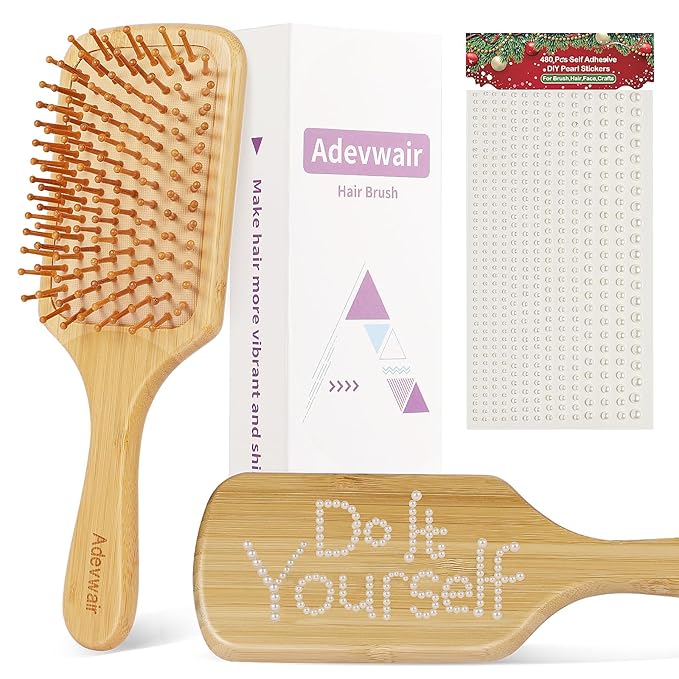 Bamboo Brush for Hair Growth, Natural Bamboo Bristles Detangling Paddle Hair Brush for Women Men and Kids Massaging Scalp, Wooden Brush with Ergonomic Handle for All Hair Types