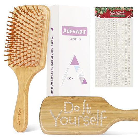 Bamboo Brush for Hair Growth, Natural Bamboo Bristles Detangling Paddle Hair Brush for Women Men and Kids Massaging Scalp, Wooden Brush with Ergonomic Handle for All Hair Types
