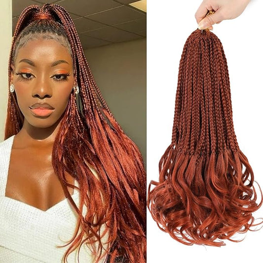 French Curl Crochet Braids 14 Inch Ginger Goddess Box Braids Crochet Hair for Women Pre Looped Crochet Box Braid with Curly Ends Synthetic French Curly Braiding Hair Extensions (8 Packs，350#)