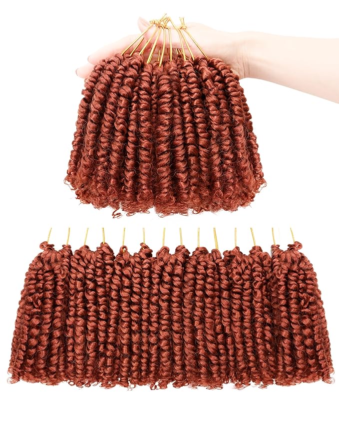 4 Inch 7 Packs Super Short Passion Twist Crochet Hair for Black Women and Kids-Pure Ginger Pre Looped Pretwisted Soft Hair Extensions,Braided by Synthetic Spring Kinky Twist Bohemian Curl(4"-7P,350#)