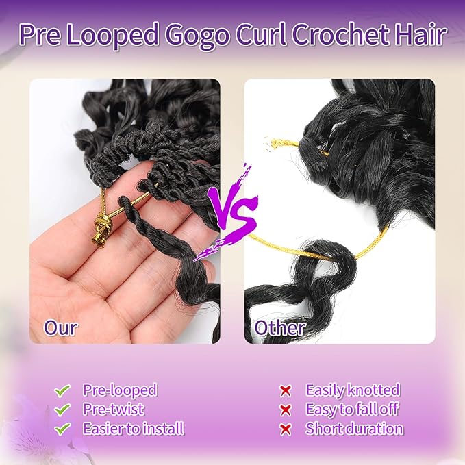 Gogo Curl Crochet Hair Protein Fiber Close to Human Hair 18 Inch 7 Packs Pre looped Water Wave Crochet Hair Deep Twist Synthetic Braiding Hair for Women (1B, 18Inch)