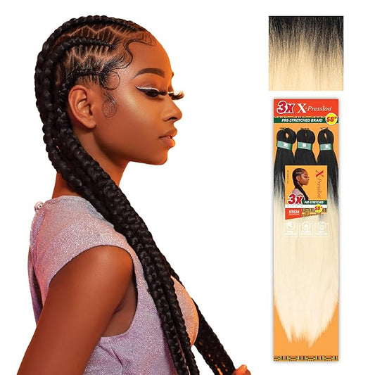 Sensationnel X-pression prestretched braiding hair - 3x braid 58 inch all kanekalon flame retardant synthetic braid for box braids and twists (1 pack, T1B/613)