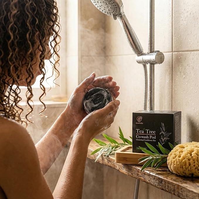 BEAUTE SEOUL Co-Wash Conditioner Bar for Curly Hair - Tea Tree & Charcoal Solid Cleanser for Dry Scalp, Buildup Removal & Moisture – Sulfate-Free, No Silicones, All Hair Types, 3.17oz | Soft Scalp Care Bar