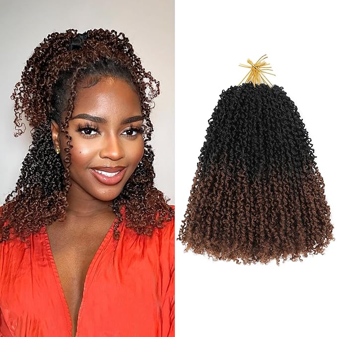NAYOO 12 Inch Yanky Twist Crochet Hair - 8 Packs (30 Stands/Pack) Mini Passion Twist with Curly Ends Synthetic Ombre Brown Pre-Looped Crochet Braids Braiding Hair (12 Inch, T30)