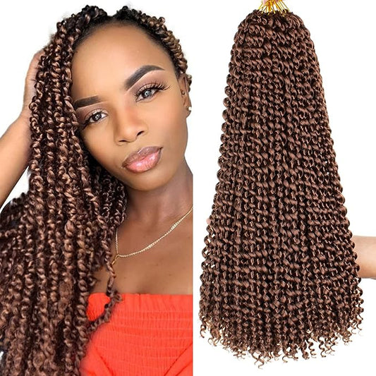 Leeven 2 Pcs Water Wave Crochet Passion Twist Hair For Butterfly Locs 18 Inch Curly Passion Twists Crochet Hair 30# 36 Roots Synthetic Hot Water Setting Braiding Hair Extensions