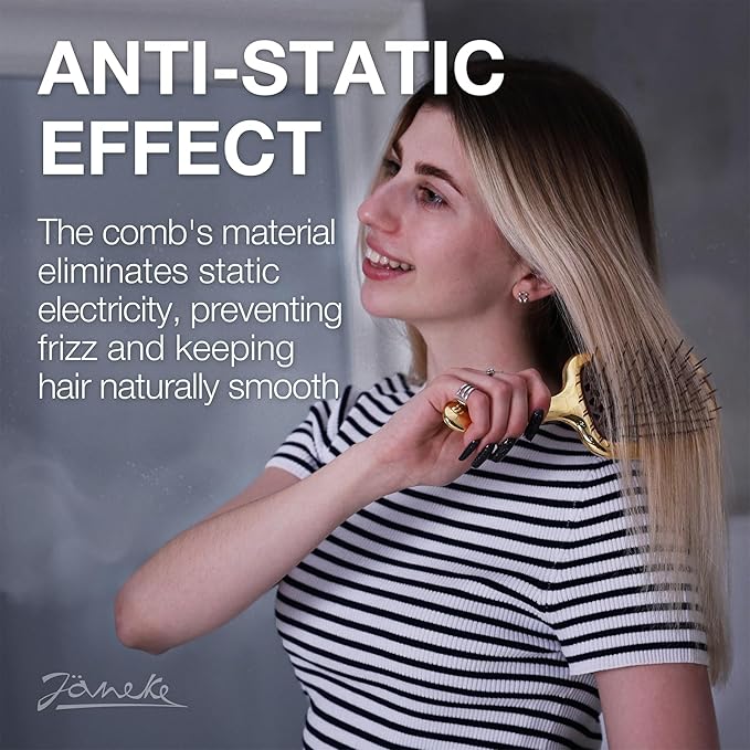 Janeke Superbrush Detangling Brush for Soft Smoothing Hair Brushing with Anti-Static Bristles - Vented Wet Hair Brush for Blow Drying Use - Perfect for Curly, Thick, Wavy, Fine Hair Types (Gold)