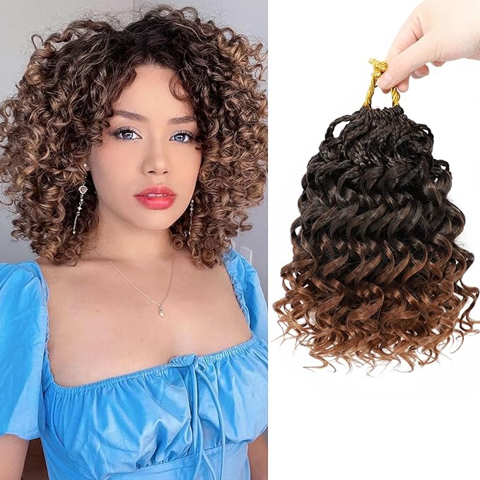 7 Packs Gogo Curl Crochet Hair for Women 10 Inch Pre-Twisted Curly Crochet Hair Pre Looped Deep Ocean Water Wave Beach Curl Crochet Braids Synthetic Braiding Hair Extensions (10 Inch, 1B/30)