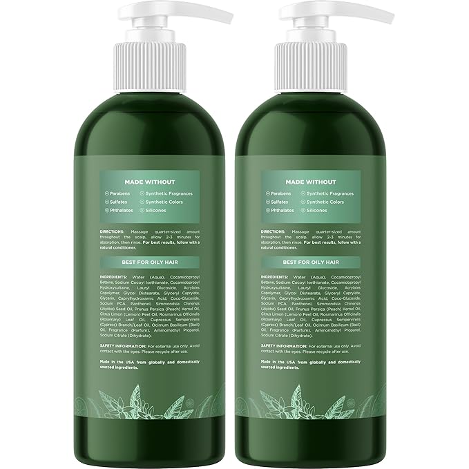 Clarifying Shampoo for Oily Hair and Scalp - Deep Cleansing Shampoo Build Up Remover with Rosemary Oil - Degrease Shampoo for Greasy Hair & Scalp - Vegan Color Safe Sulfate & Paraben Free (2 Pack)