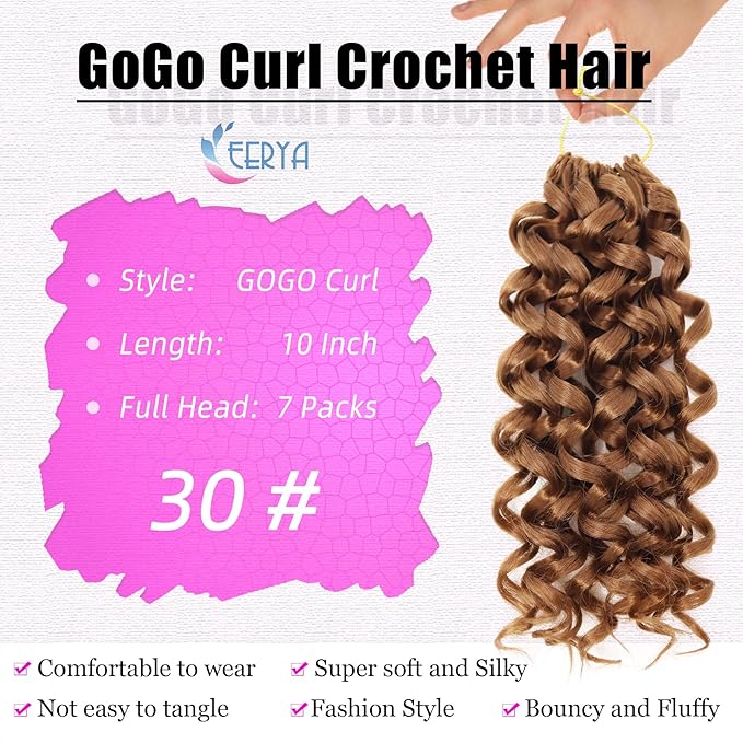 7 Packs GoGo Curl Crochet Hair 10 Inch Short Curly Crochet Hair for Women Water Wave Beach Curl Deep Twist Crochet Braids Synthetic Braiding Hair Extensions (10 Inch, #30)