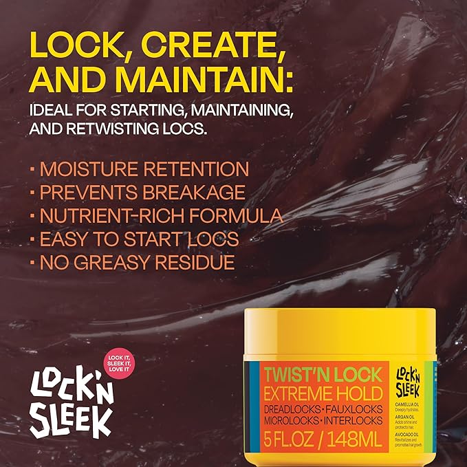 LOCK'N SLEEK Braiding Gel, Extreme Hold Braid, Loc, and Twist, Flake-Free, Tames Frizz, and Contol Edge (5 Fl Oz (Pack of 1))