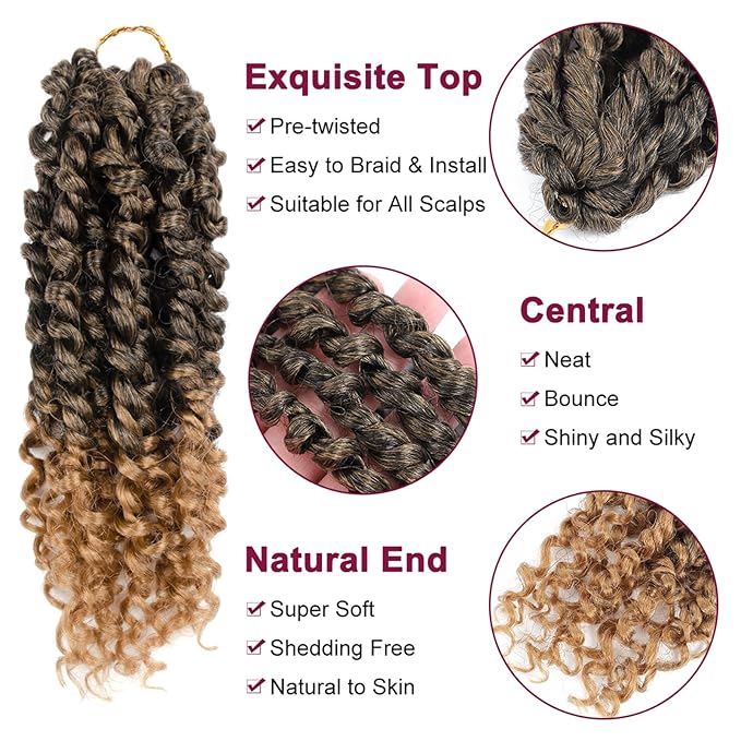 Passion Twist Hair For Kids - 8 Packs 8 Inch Passion Twist Crochet Hair For Black Women, Crochet Pretwisted Curly Hair Passion Twists Synthetic Braiding Hair Extensions(8 Inch 8 Packs, T27)