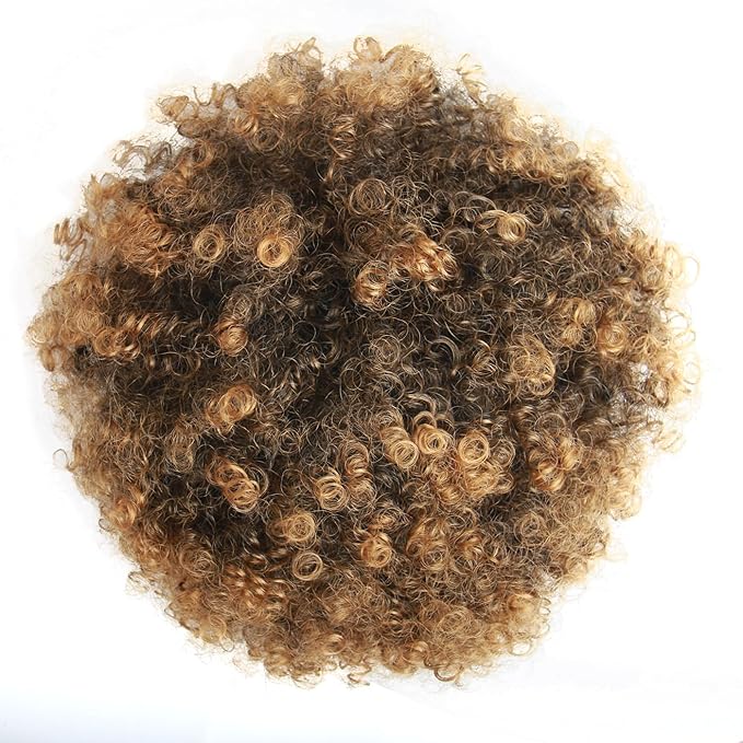 Afro Puff Drawstring Ponytail Extension for Black Women Short Afro Curly Ponytail Extension Clip On Kinky Drawstring Curly Ponytail Bun (T1B/27#)