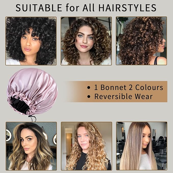 RedJoe 22 Momme 100% Mulberry Silk Bonnet Hair Wrap for Sleeping, Adjustable Silk Scrunchies Sleep Cap for Women Men Hair Care, Head Scarf Night Caps with Elastic Stay On Head, 1Pc(Blush Pink,Black)