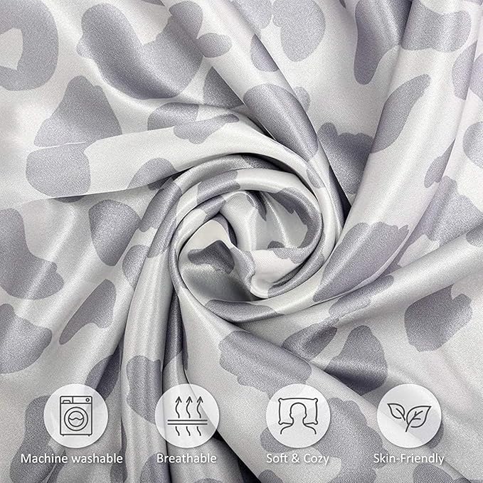 Satin Pillowcase for Hair and Skin, Soft and Cooling Similar to Silk Pillow Cases 2 Pack with Envelope Closure Standard Size Satin Pillow Covers, Gift for Women Men(20"x26", Leopard, Silver)