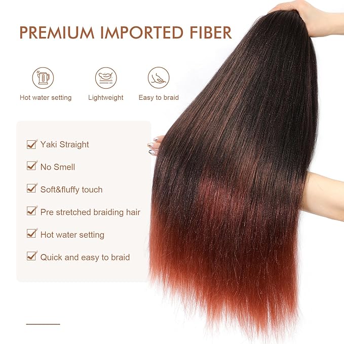 Pre-stretched Braiding Hair - 8 Pack Super Long Ombre Orange Twist/Box Braids, Yaki Texture, Hot Water Setting Synthetic Braiding Hair (28 Inch)