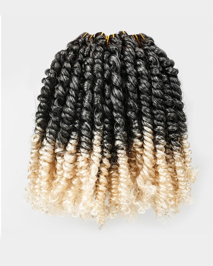 10 Inch 8 Packs Pretwisted Pre Looped Passion Twist Crochet Hair-Ombre Grey to Blonde Off-white,3 Tones Super Soft&Bouncy Synthetic Braided Hair Extensions(10 Inch-8 Packs,Gray/27/613)