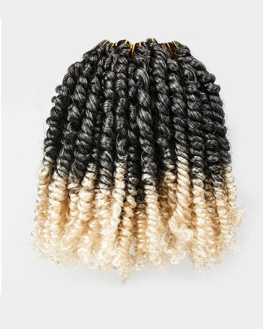 10 Inch 8 Packs Pretwisted Pre Looped Passion Twist Crochet Hair-Ombre Grey to Blonde Off-white,3 Tones Super Soft&Bouncy Synthetic Braided Hair Extensions(10 Inch-8 Packs,Gray/27/613)