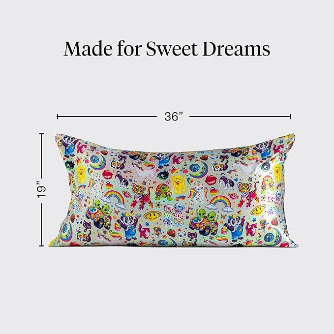 Kitsch x Lisa Frank Satin Pillowcase with Zipper for Hair & Skin, Softer Than Silk Pillow Cases, Wrinkle-Free, Smooth and Cooling Satin Pillow Covers King Size 19x36- The Fantastic World of Lisa Frank