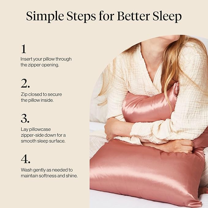 Kitsch Satin Pillowcase with Zipper for Hair & Skin, Softer Than Silk Pillow Cases Queen, Wrinkle-Free, Smooth and Cooling Satin Pillow Covers, Standard Size 19"x26" - Terracotta