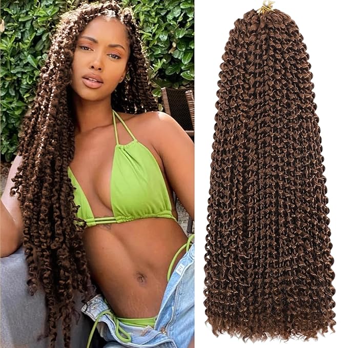 Passion Twist Hair 18 Inch 8 Packs Water Wave Crochet Hair Bohemian Braiding Hair Pre Looped Crochet Braids Hair Extensions for Black Women （30#）