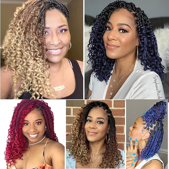 14Inch Crochet Box Braids Hair -8 Packs Goddess Box Braids Crochet Hair Bohemian Curly Crochet Hair Pre-looped Crochet Hair for Black Wome (14(8Packs), 1B/30/613)