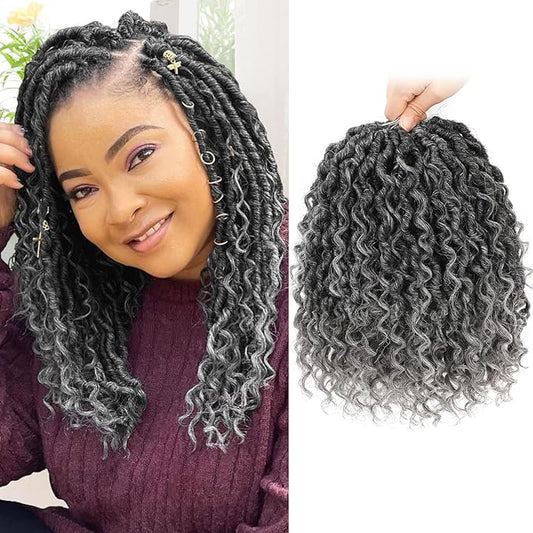 Fulcrum Goddess Locs Crochet Hair 10 Inch, 8 Packs New Faux Locs Crochet Hair for Black Women, Crochet locs with Curly Ends (10Inch (Pack of 8), Tgray#)