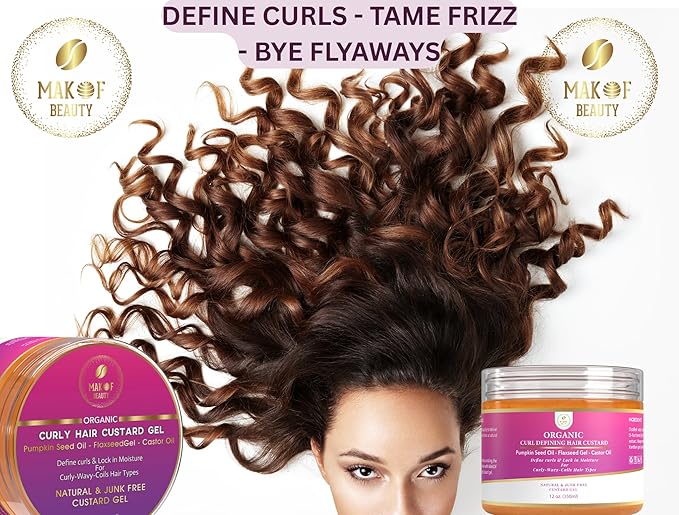 Curls Defining & Styling Custard Gel, Enhances Curls Definition & Long-Lasting Hold. With Flaxseed, Pumpkin Seed & Rosemary. Natural Hair Styling, 12 fl oz
