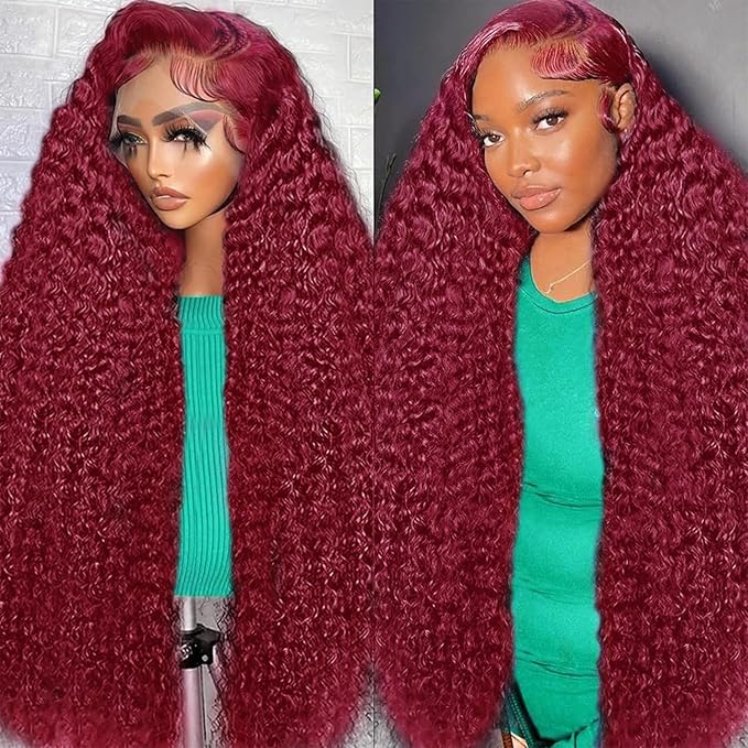 MEGOOD 250% Density Burgundy Wig Human Hair 13X4 99j Burgundy Lace Front Wigs Human Hair 13x4 Braided Wigs For Black Women HD Deep Wave Curly Human Hair Wig with Baby Hair 32 INCH