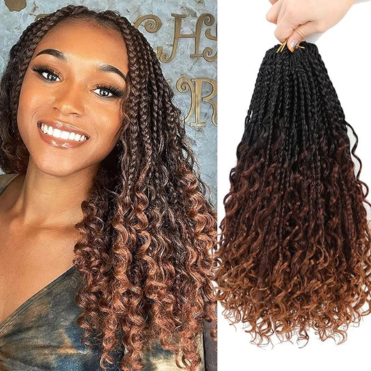 8 Packs Crochet Box Braids Hair -14 Inch Crochet Box Braids Hair Pre loopled Crochet Hair with Curly Ends Goddess Box Braids Crochet Hair Braiding Hair Crochet Braids Hair for Black Women (1B/33/30)