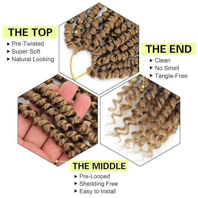 Passion Twist Crochet Hair 12Inch Passion Twist Hair 8 Packs Pre-Twisted Passion Twist Crochet Hair for Black Women Soft Passion Twist Curly Crochet Hair 12"(Pack of 8) 27#