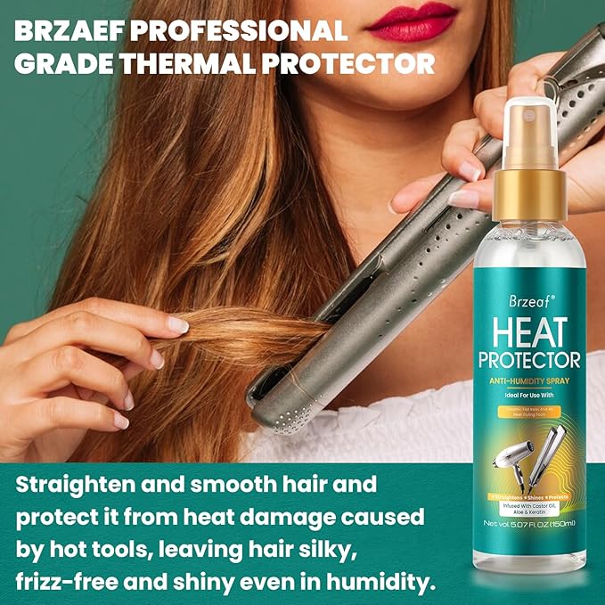 Brzeaf Heat Protection Spray for Hair (150ml), Professional Grade Thermal Protector &Smooth & Moisturizing, Heat Damage Protection, Heat Protectant Spray-Shiny, for All Hair Types
