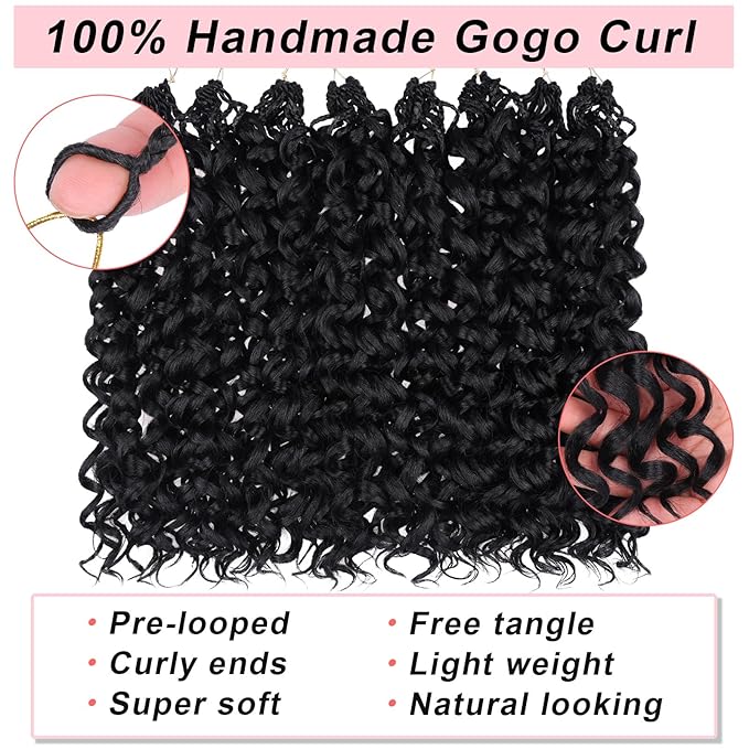 18 Inch Gogo Curl Crochet Hair 8 Packs Beach Curly Crochet Hair Pre-looped Deep Wave Crochet Hair Water Wave Curly Crochet Hair Curly Braiding Hair Extensions for Women (16Strands/pack 1B#)