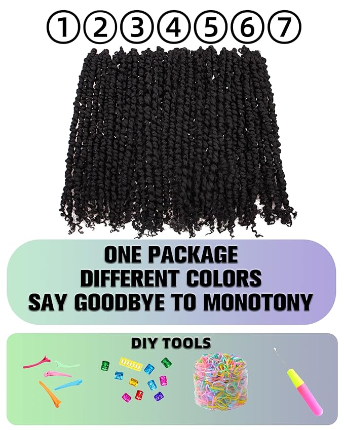 Pre-twisted Passion Twist Crochet Hair for Black Women 14 Inch 7 Packs Passion Twist Hair,Pre-looped Crochet Hair,Synthetic Spring Kinky Twist Braiding Hair Extensions (14"-7P,1B)