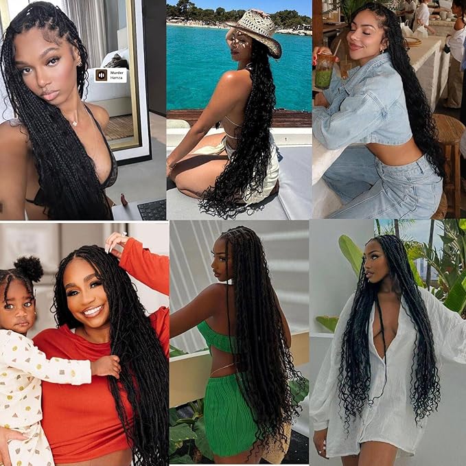 24 inch Goddess Box Braids Crochet Hair Bohemian Box Braids Curly Ends 8 Packs Crochet Box Braids Pre-looped Boho Box Braids Crochet Braids for Black Women Synthetic Braiding Hair Extension #2