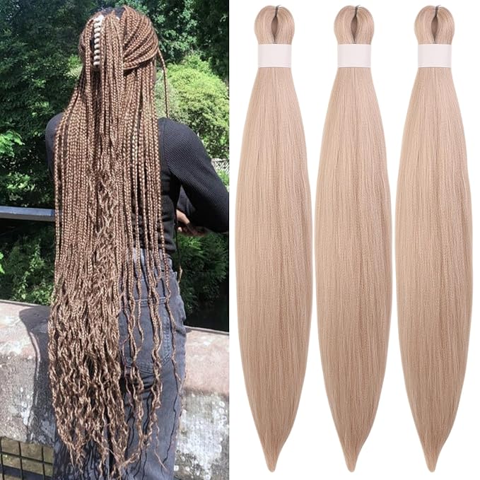 Light Ash Blonde Braiding Hair Pre stretched for Box Knotness Braids Hypoallergenic Long Hair Extensions for Braiding Yaki Hot Water Setting