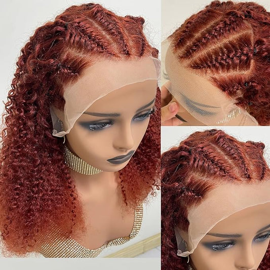 200% Density Reddish Brown Deep Wave Lace Front Wigs Human Hair 13x4 HD Transparent Curly Human Hair Wig Pre Plucked 13X4 Ginger Brown Wig Human Hair Glueless Colored Wigs With Baby Hair 18inch