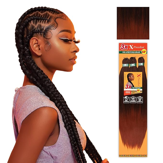 Sensationnel X-pression prestretched braiding hair - 3x braid 58 inch all kanekalon flame retardant synthetic braid for box braids and twists (1 pack, SM1B/350)