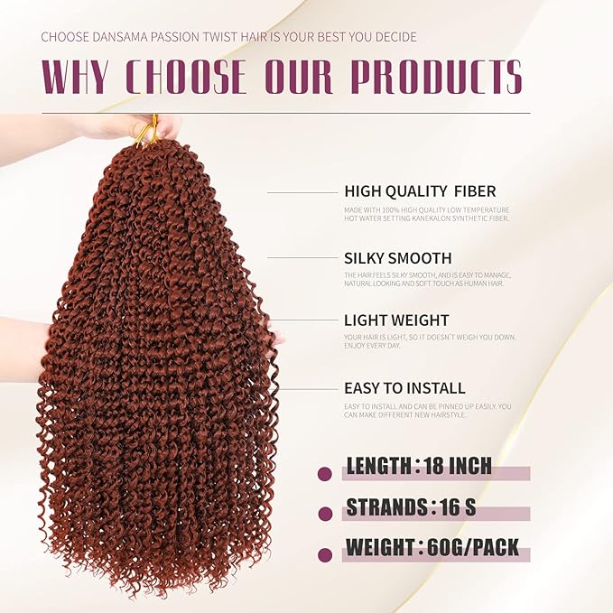 Dansama Passion Twist Hair 6 Packs Water Wave Braiding Hair for Butterfly Style Crochet Braids Bohemian Hair Extensions (18inch, #350, Economy Pack)