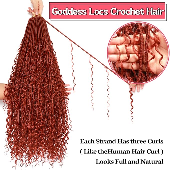 Goddess Locs Crochet Hair-30 Inch 8 Packs Boho Faux Locs Crochet Hair for Black Women Pre Looped Soft Locs with Curly Ends (#350, 30 Inch(Pack of 8))