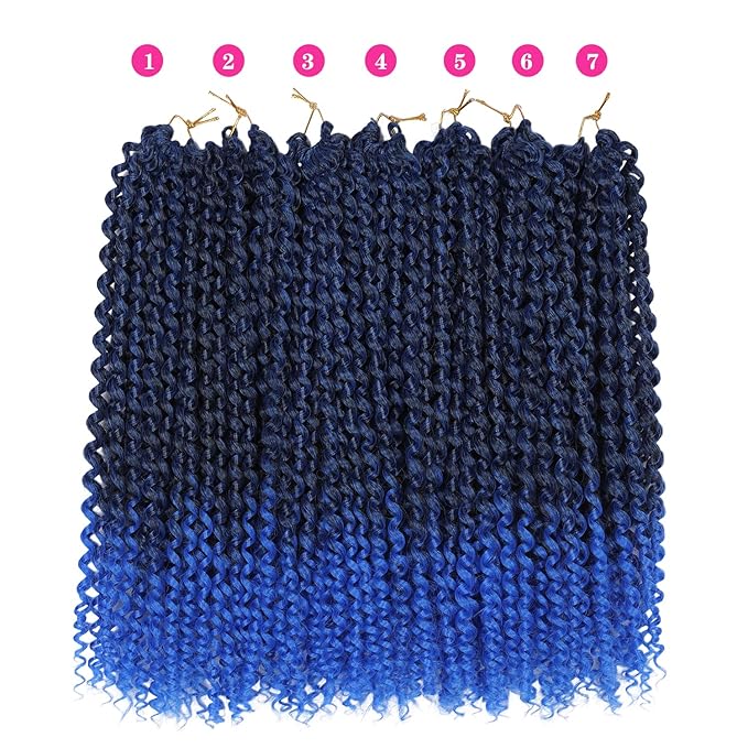 Ubeleco Short Passion Twist Hair,10 Inch Water Wave Crochet Hair Passion Twist Crochet Hair 22 Strands/Pack Ombre Blue Bohemian Synthetic Curly Braiding Hair Extensions (10 Inch (Pack of 7),1B/Blue)