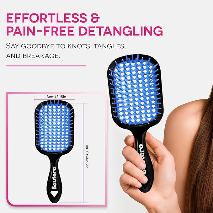 Bautero Brush Detangler Brush for Wet & Dry Hair, Pain-Free Brushing on All Hair Types, Knot Removal, Vented Hair Brush, Mizuiro Ocean