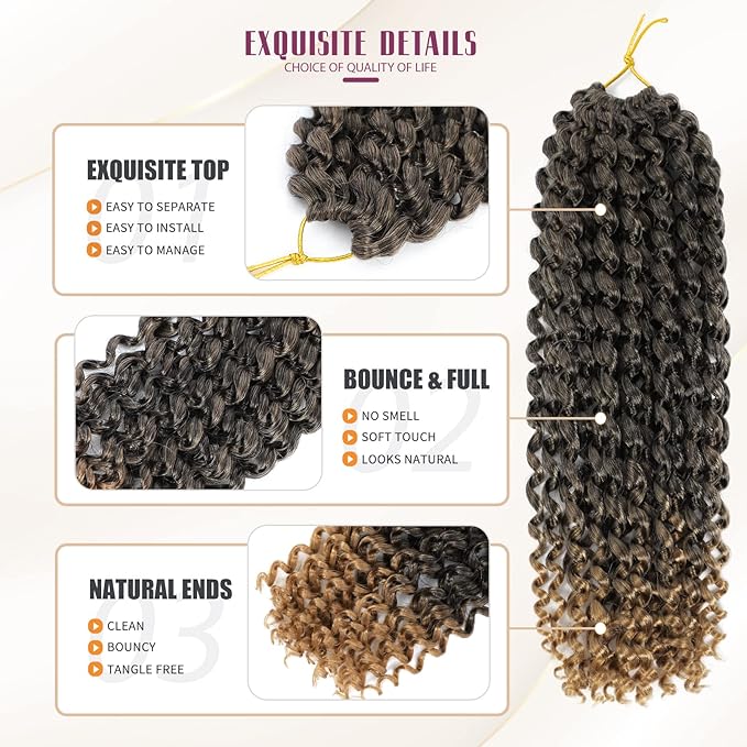 Dansama Passion Twist Hair Water Wave Braiding Hair for Butterfly Style Crochet Braids Bohemian Hair Extensions (14inch (Pack of 7), T1B/27）