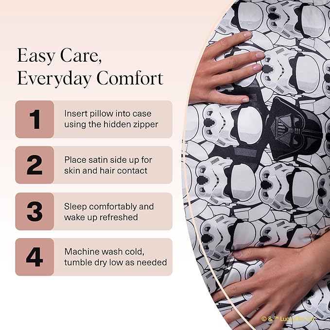 Kitsch x Star Wars Darth Vader & Stormtroopers Satin Pillowcase with Zipper | Better Than Silk Pillowcase | Frizz-Reducing Pillow Case for Hair & Skin Care, Cooling & Breathable - King