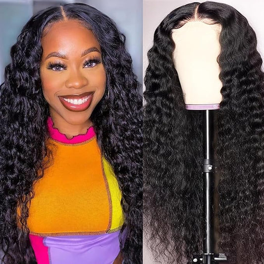 SENSAIRUITE 28 Inch Glueless Wigs Human Hair Pre Plucked Pre Cut 13x4 HD 180% Density Curly Human Hair Wig Wear and Go Glueless Wig Deep Wave Lace Front Wigs Human Hair Frontal Wigs for Women