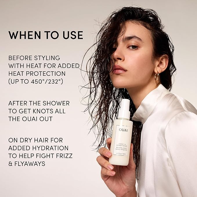 OUAI Leave In Conditioner & Heat Protectant for Hair - Prep Hair for Styling or Use as Detangling Spray to Fight Frizz & Flyaways - No Parabens, Sulfates or Phthalates (4.7 oz)